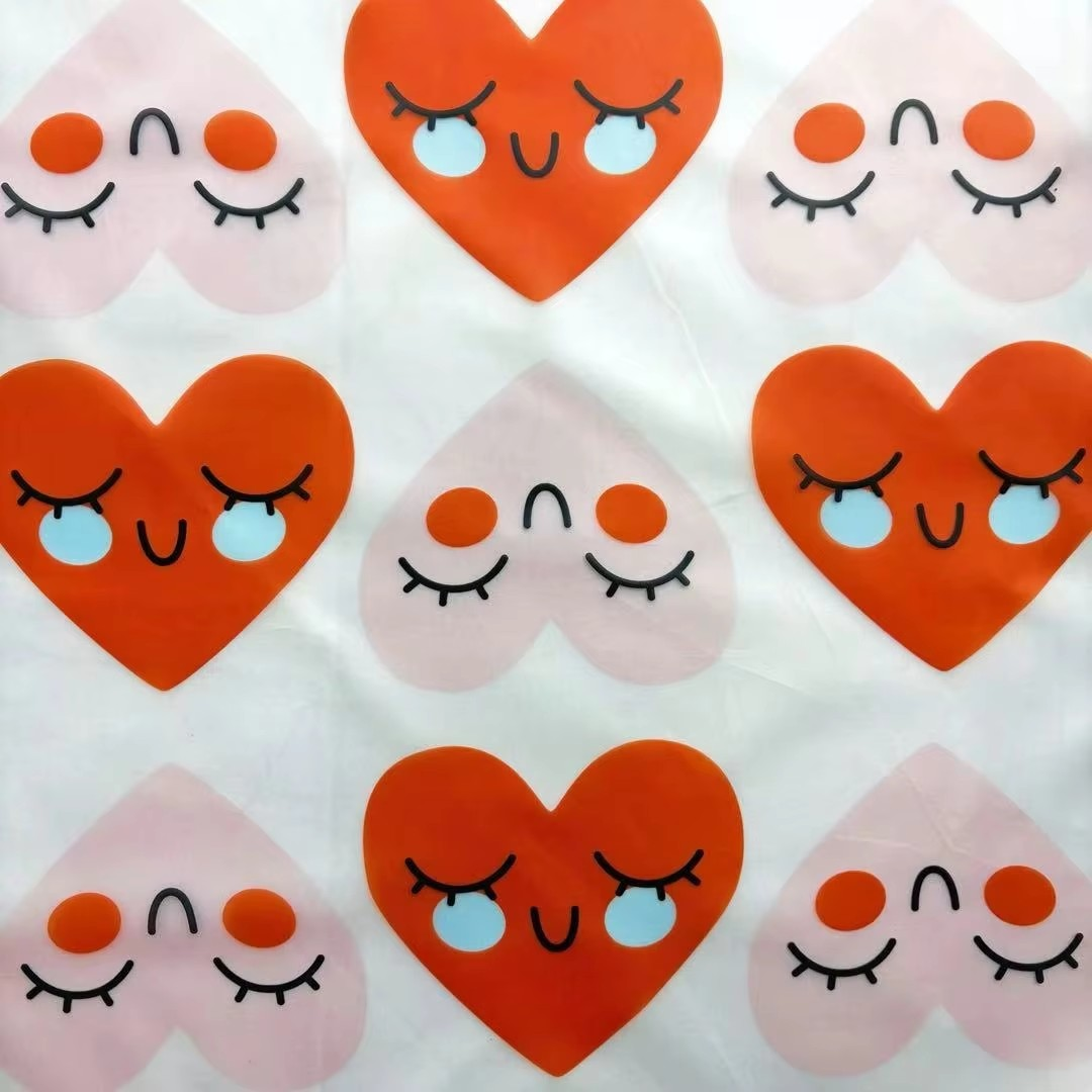 PFAS FREE Heart Transparent TPU Waterproof Faux Leather Custom Print Raincoat Fabric for Children Poncho Costumes Garment