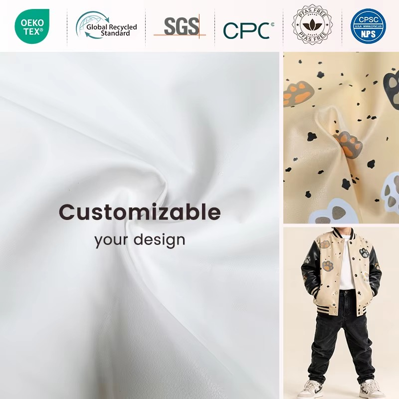 Personal Custom Print Vegan Leather for Baseball Jacket Fabric 2 Way Stretchy PU Coating Custom Print Leather Breathable Fabric