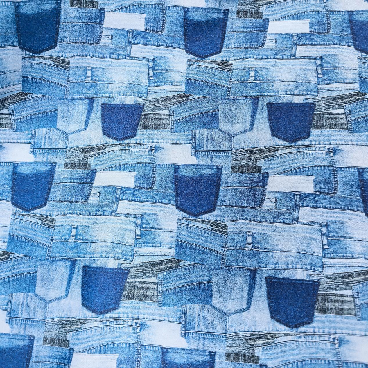 Custom Denim Look Print Stretchy Leather for Pants Fabric Soft Touch Elastic PU Leather Custom Pattern Synthetic Leather