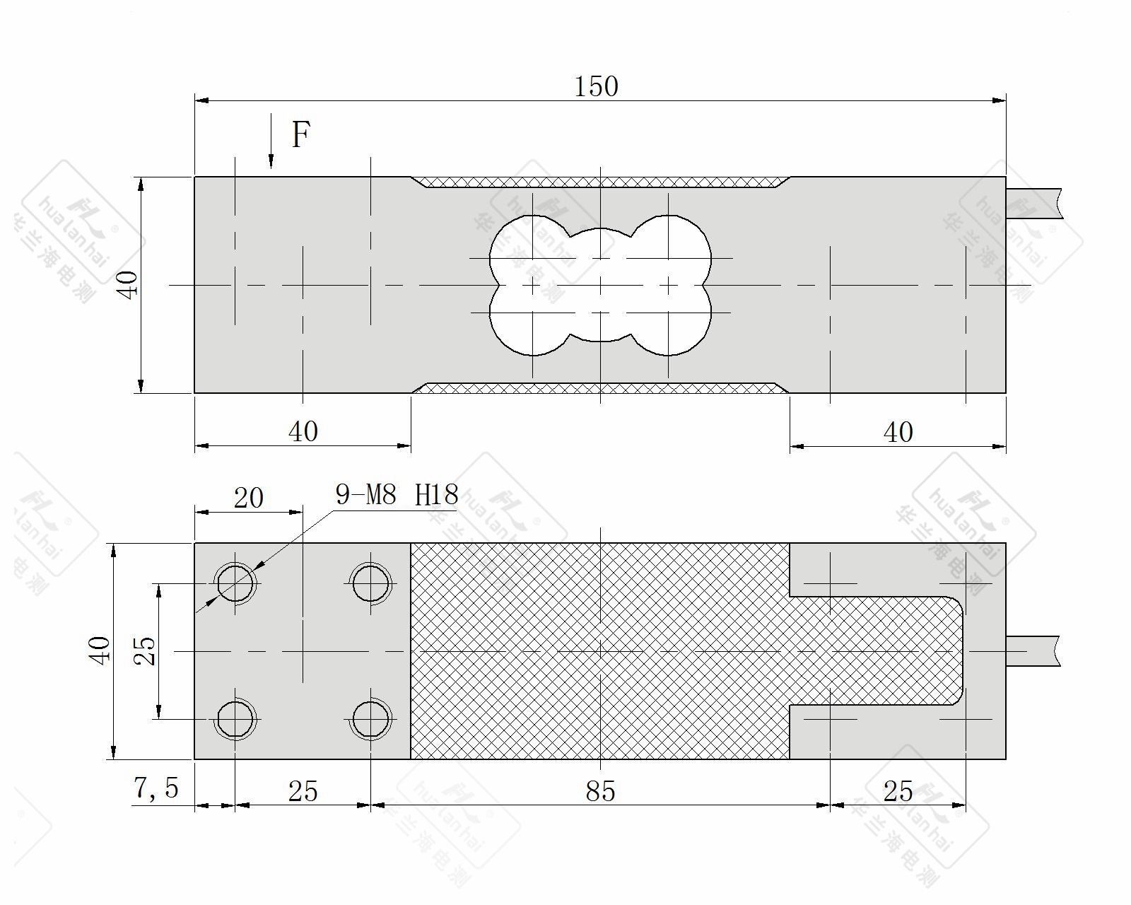 CZL642F parallel beam sensor dimensional specifications and technical drawing