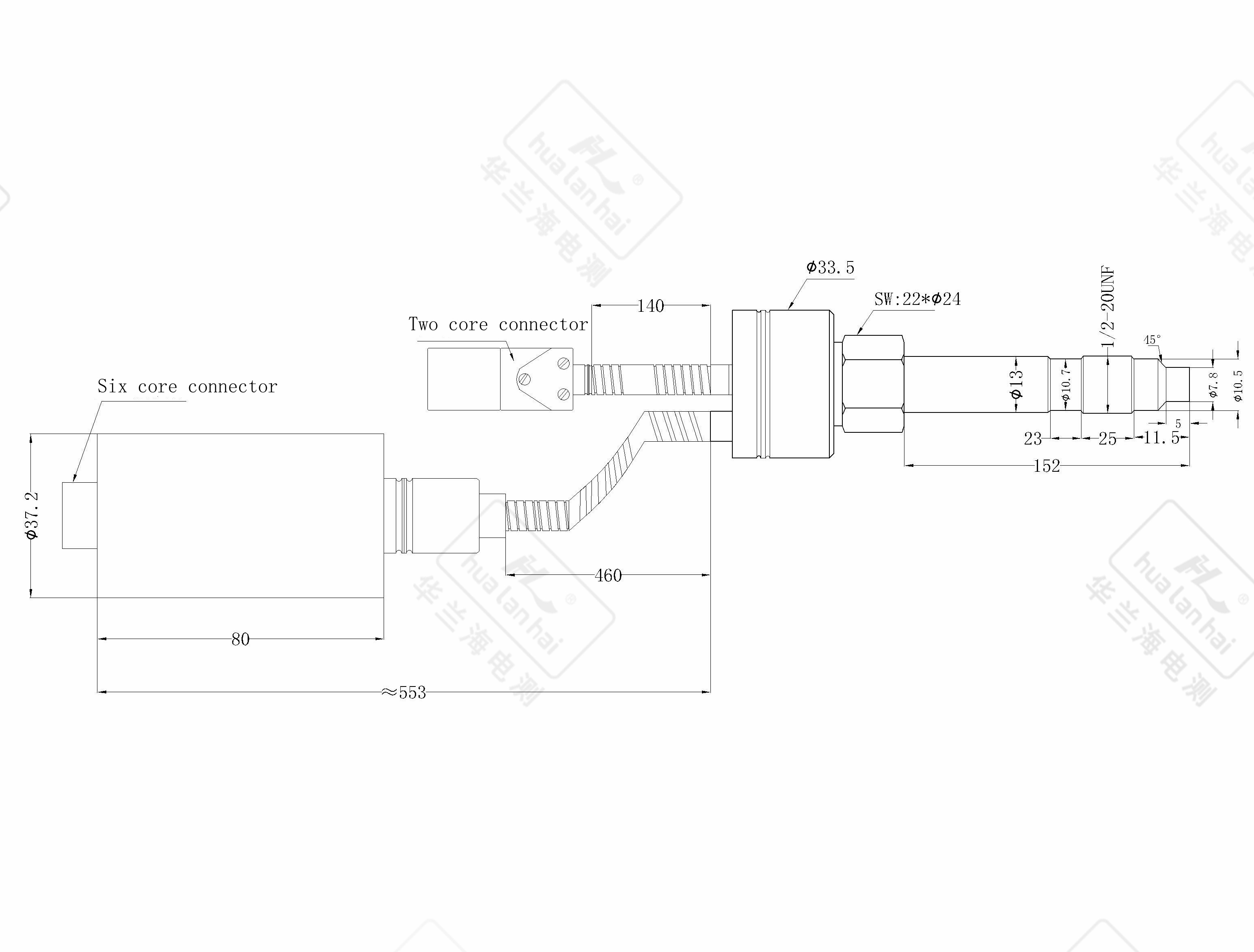 PT133 high temperature melt pressure sensor technical diagram