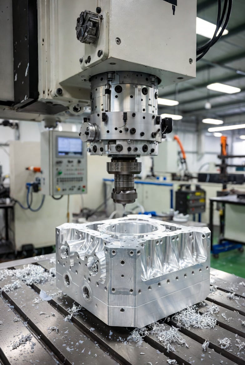 cnc milling machine precision cutting a custom aluminum component in a modern manufacturing facility