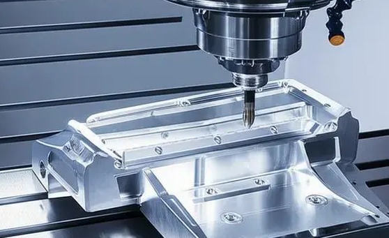 5 axis cnc milling machine performing precision cutting operations on metal
