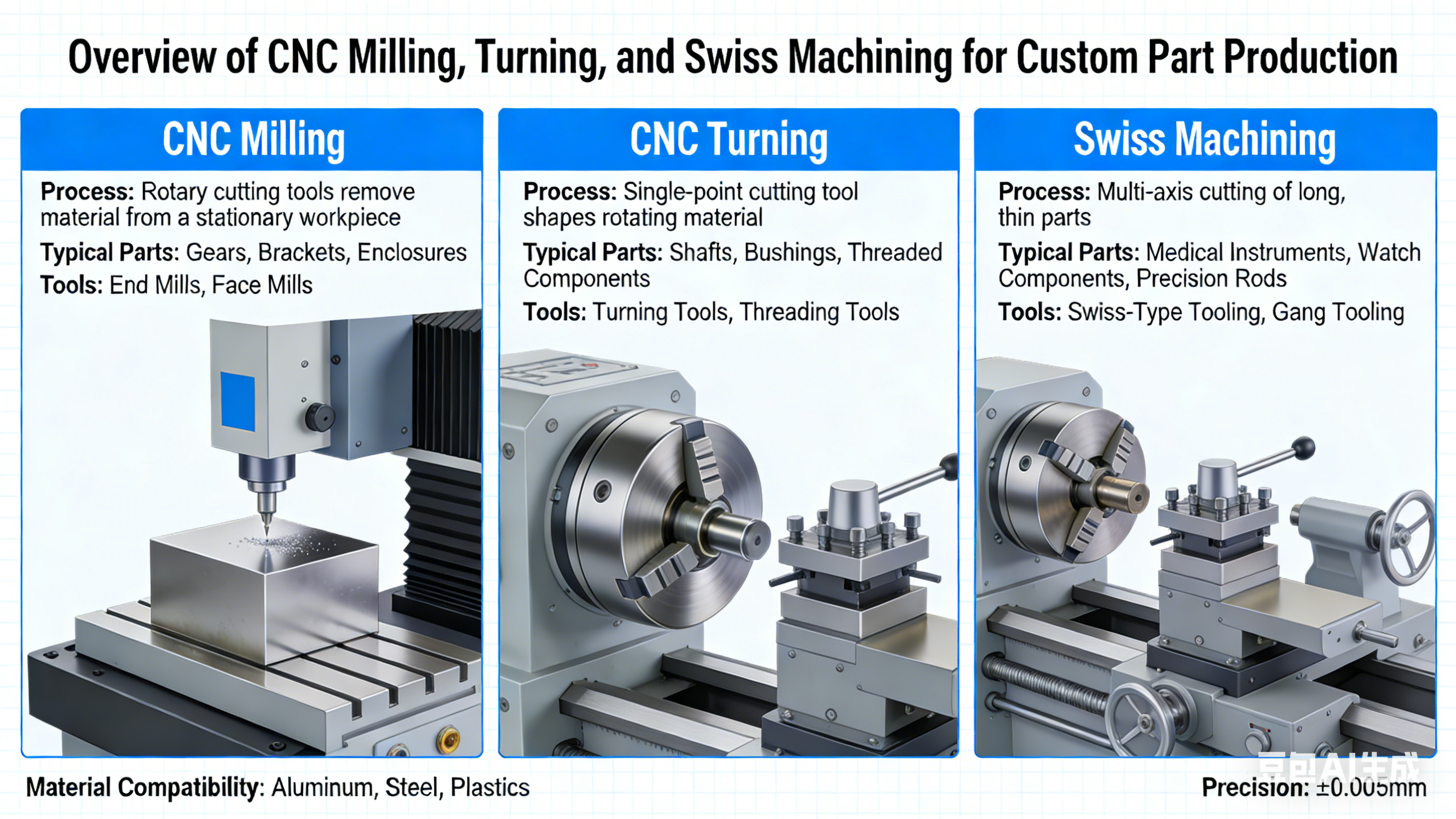 overview of cnc milling turning and swiss machining processes for custom part production