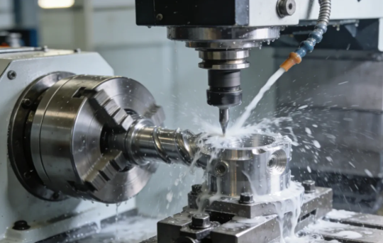 cnc milling machine precision cutting a metal prototype part in a modern manufacturing facility