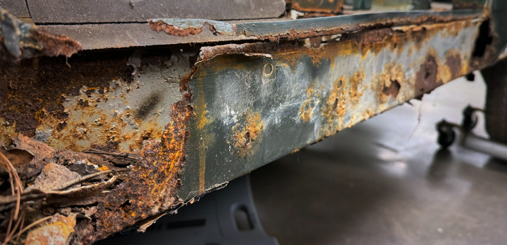 inspect chips and lifting edges before repairing rust on powder coated steel