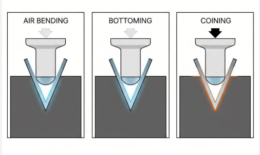 comparison of air bending bottom bending and coining press brake techniques