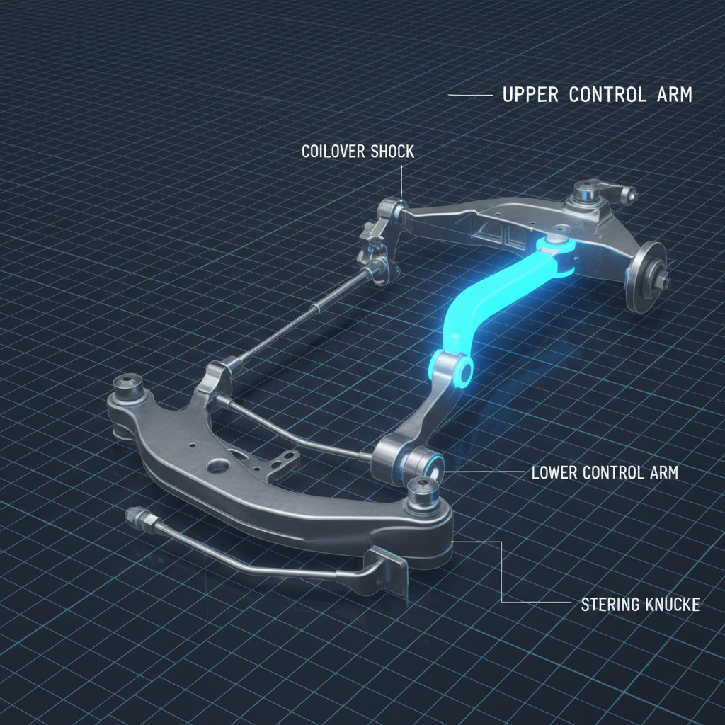 Stamped Steel Control Arms: The Essential ID Guide an illustrative diagram of a trucks upper control arm suspension system