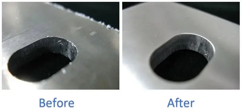 deburring a trimmed sheet metal edge with a hand file