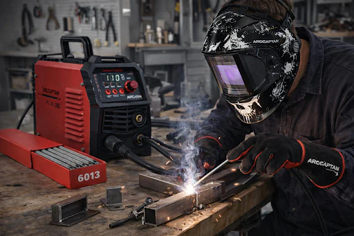welder choosing a 6013 stick rod for clean mild steel work