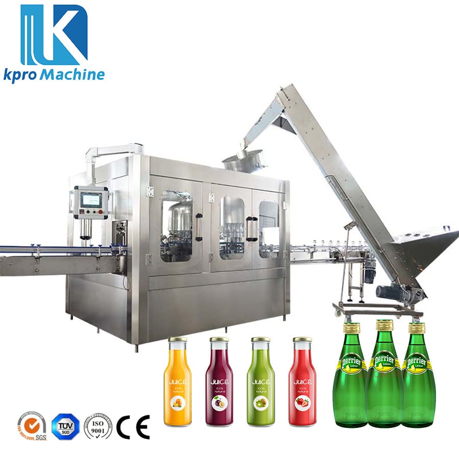 mesin Pengisian dan Penutup Botol Jus, Bir, Air Berkarbonat Automatik 3dalam1 6000BPH untuk Botol Kaca