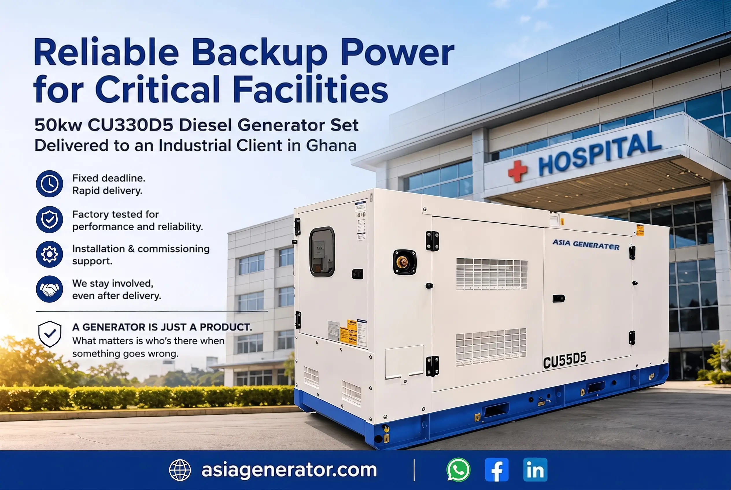 50 kW Cummins Diesel Generator Set for Hospital Standby Power in Ghana