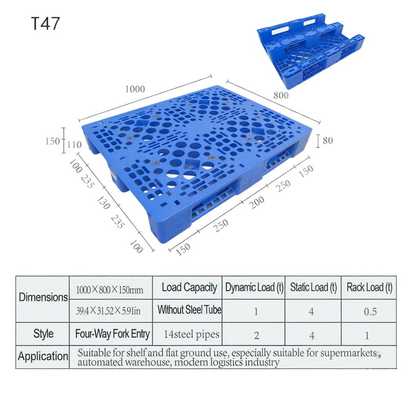European Tray | Original Factory HUADU  Custom Cheap High-quality Durable Industrial 4-Way Warehouseflat Ground Use Grid Plastic Pallet For Stacking/Shelving/Flat Use  T47