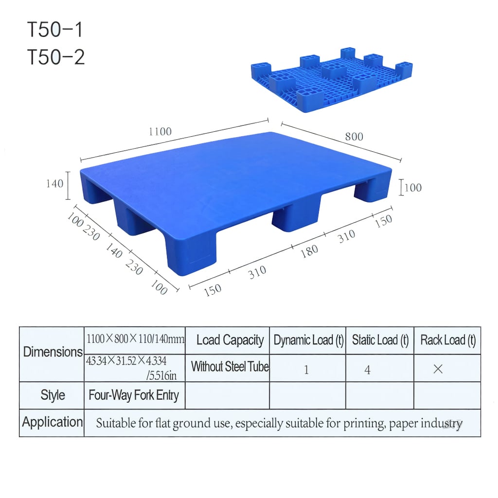  HDPE European Tray |Heavy Duty Industrial Nine Legs Solid Flat Plastic Euro Pallet 1100*800*110MM Single Faced 4-Way Entry T50-2