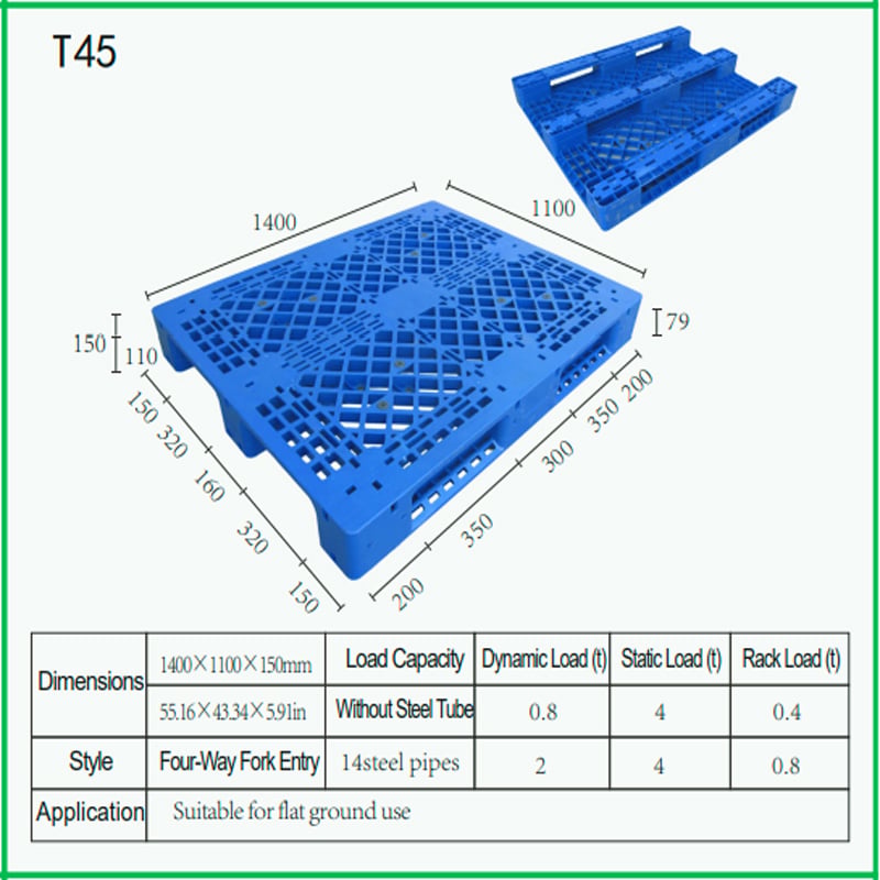 European Tray | Original Factory HUADU  Custom Cheap High-quality Durable Industrial 4-Way Warehouseflat Ground Use Grid Plastic Pallet For Stacking/Flat Use  T45