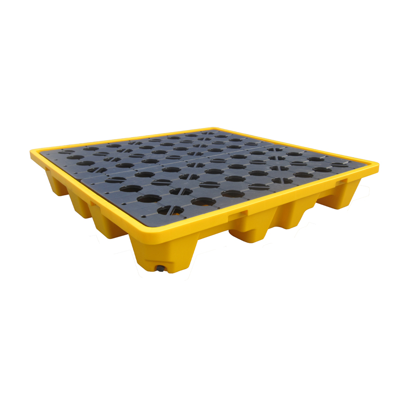 Vassoio in plastica HDPE anti-perdita 1320 * 1300 mm, adatto per lo stoccaggio di fusti per imballaggio chimico, può contenere 4 fusti da 200 L.