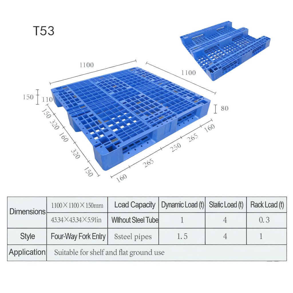 European Tray | Original Factory HUADU  Custom Cheap High-quality Durable Industrial 4-Way Warehouseflat Ground Use Grid Plastic Pallet For Stacking/Shelving/Flat Use  T53-1