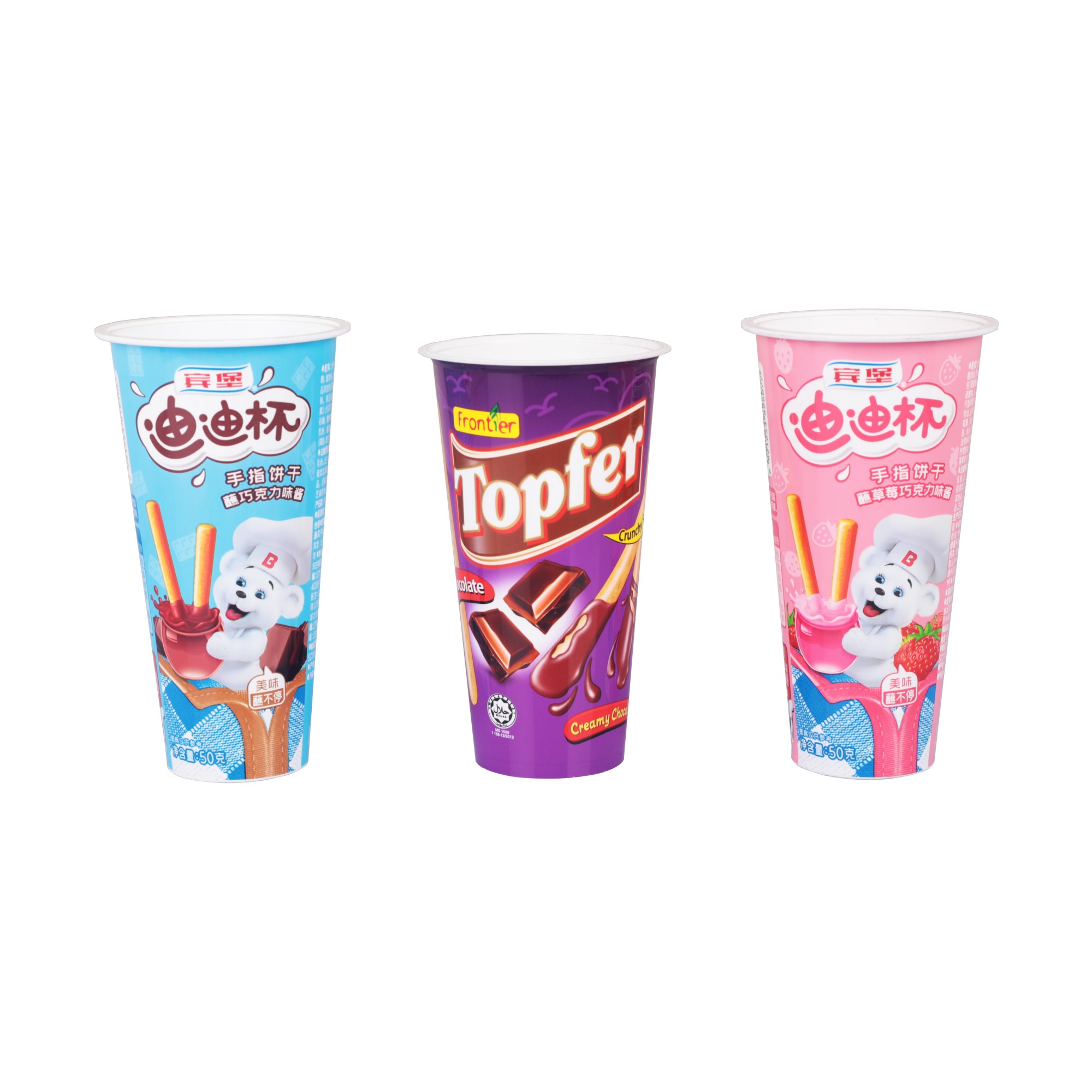 Chocolate Dip, Cookies, Plastic PP Cups, In-mold Labels