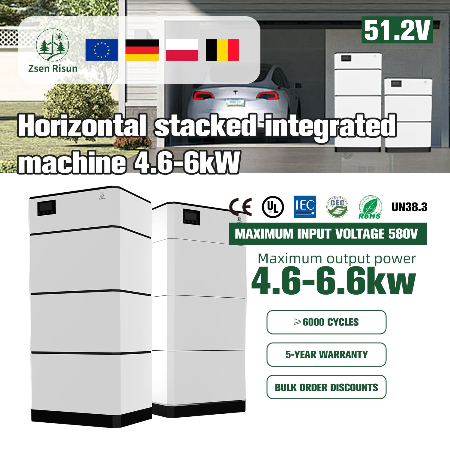 Horizontal stacked all-in-one unit, 4.6-6kW