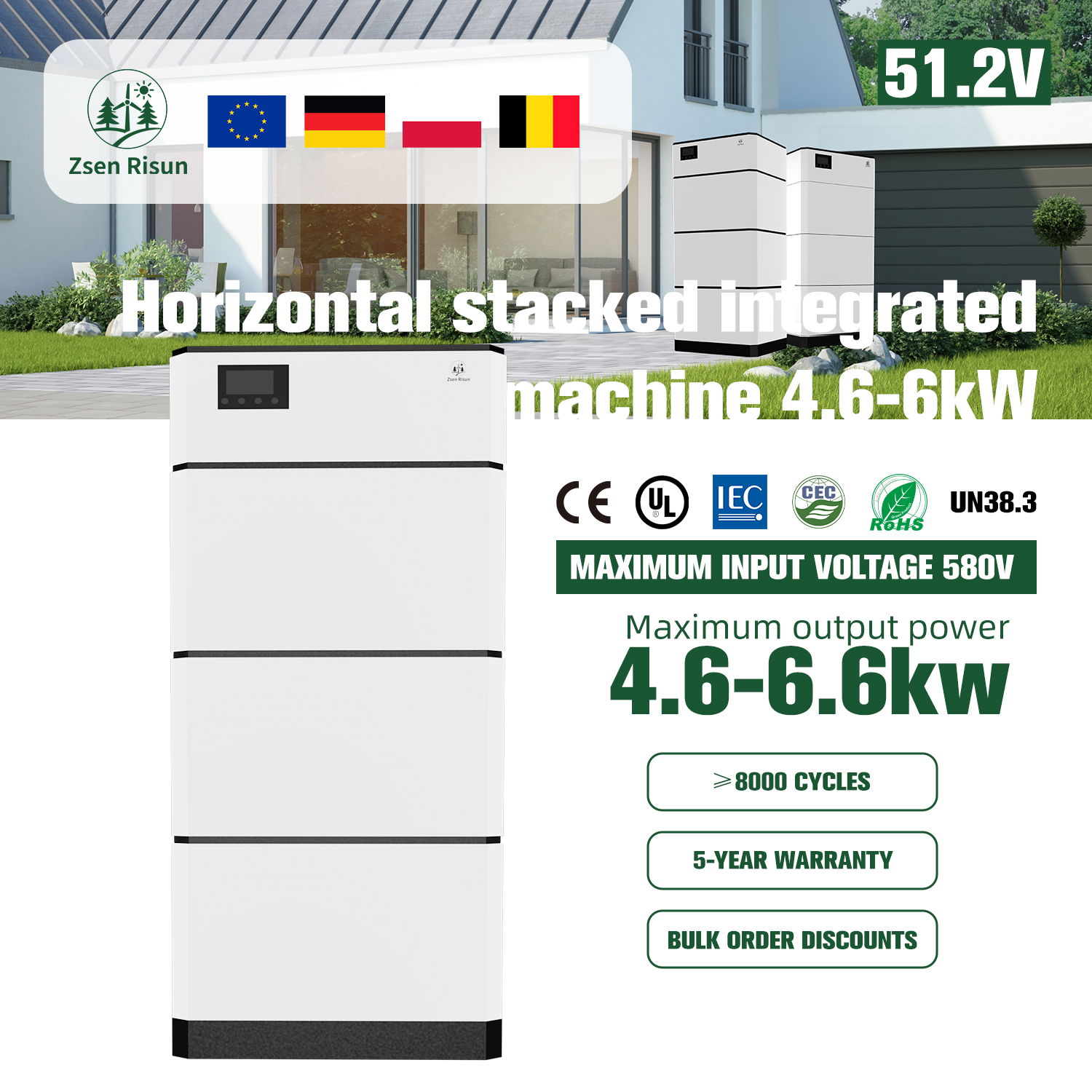 Horizontal stacked all-in-one unit, 4.6-6kW