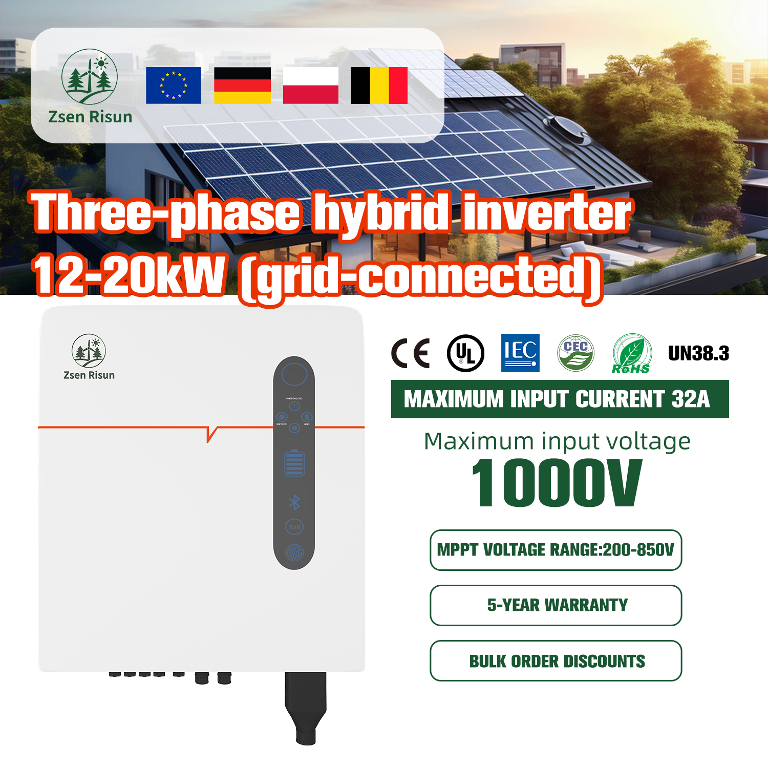 Three-phase hybrid inverter 12-20kW (grid-connected)
