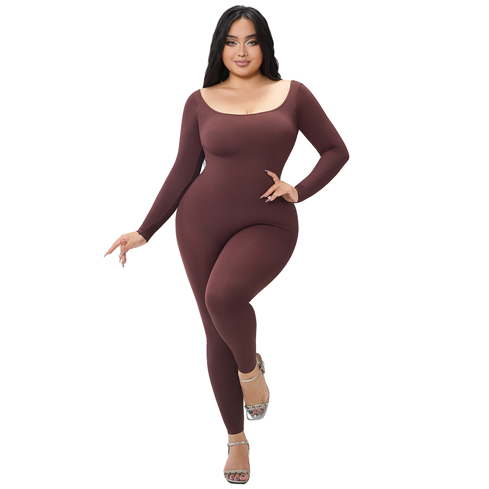 Women's Ribbed Long Sleeve Bodycon Jumpsuit