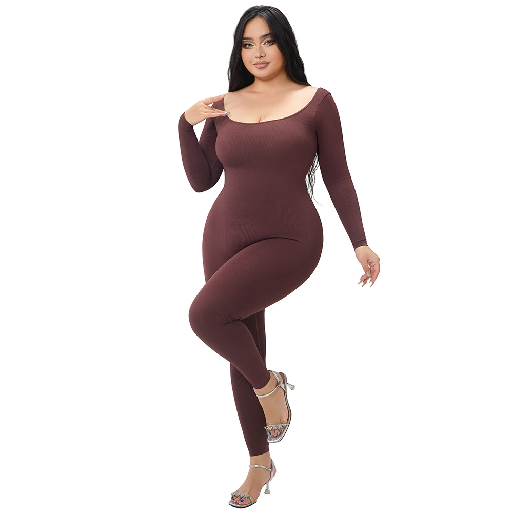 Women's Ribbed Long Sleeve Bodycon Jumpsuit