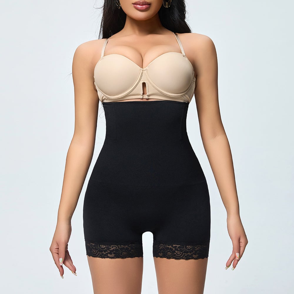 High Waist Tummy Control Shapewear Shorts with Lace Trim