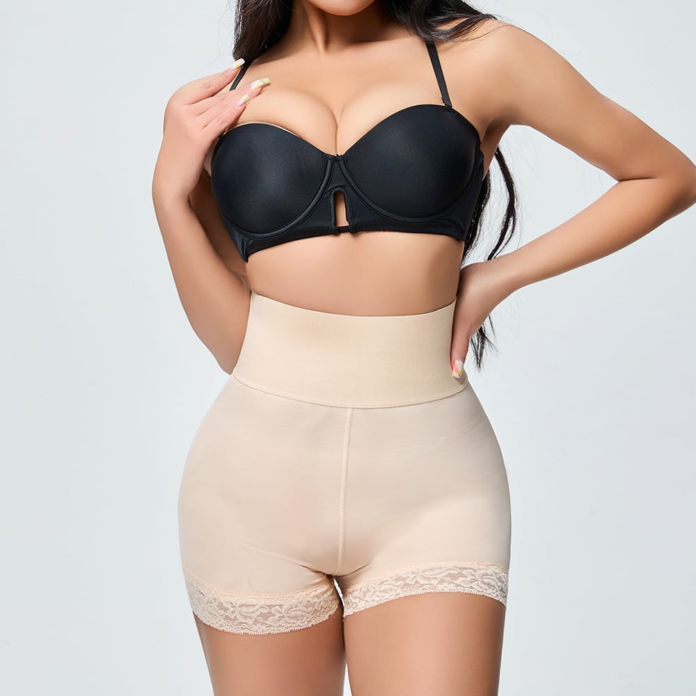 High Waist Lace Trim Seamless Shaping Shorts