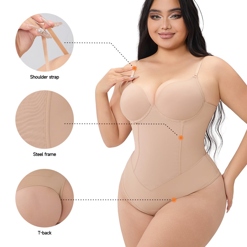 Plus Size Seamless Shapewear Bodysuit for Women Tummy Control Butt Lifter Body Shaper with Built in Bra