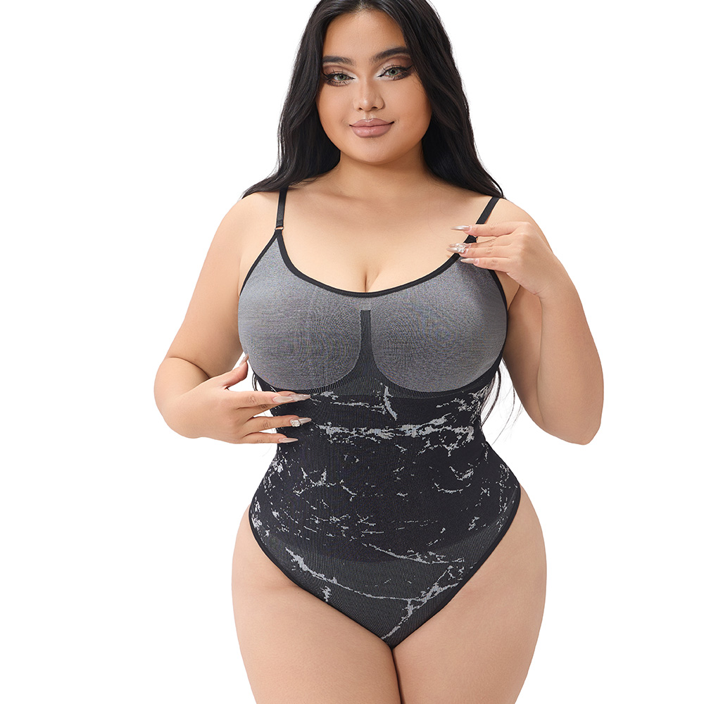 Ultra-Lightweight Marble Pattern Bodysuit for a Refined Silhouette