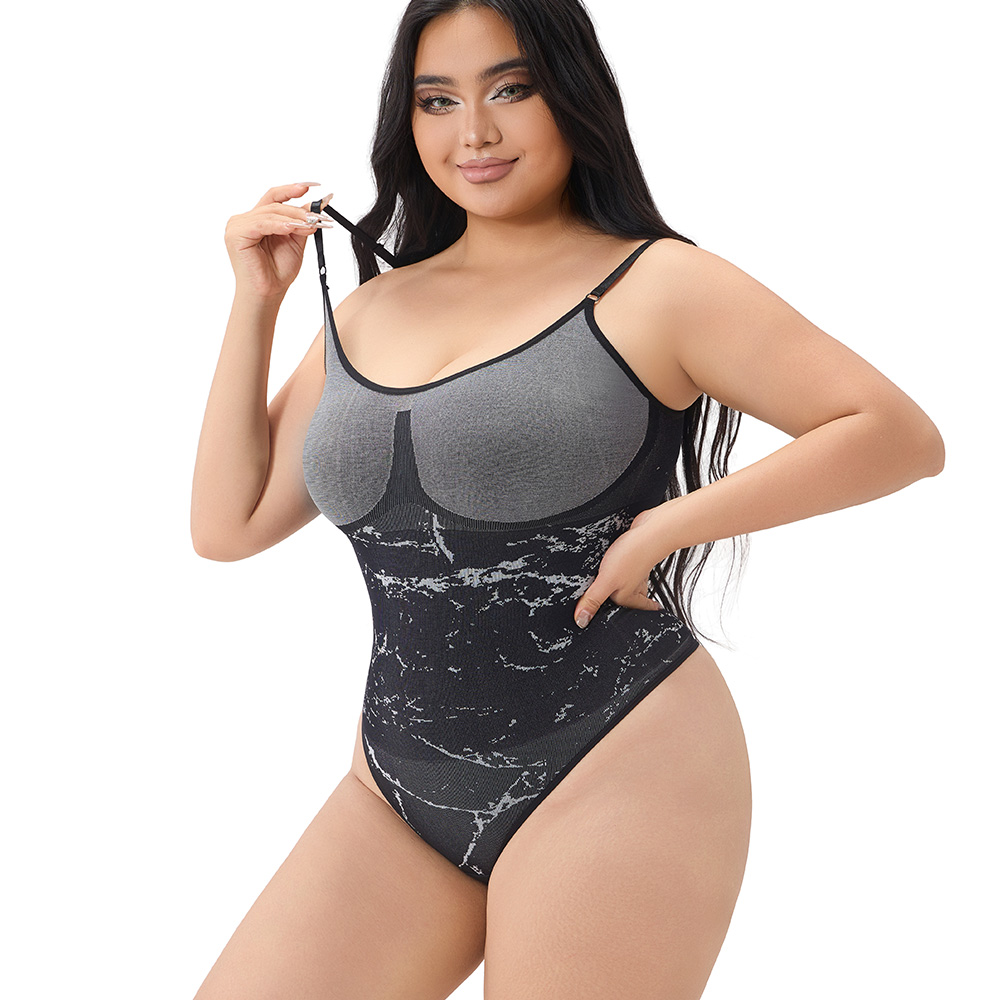Ultra-Lightweight Marble Pattern Bodysuit for a Refined Silhouette