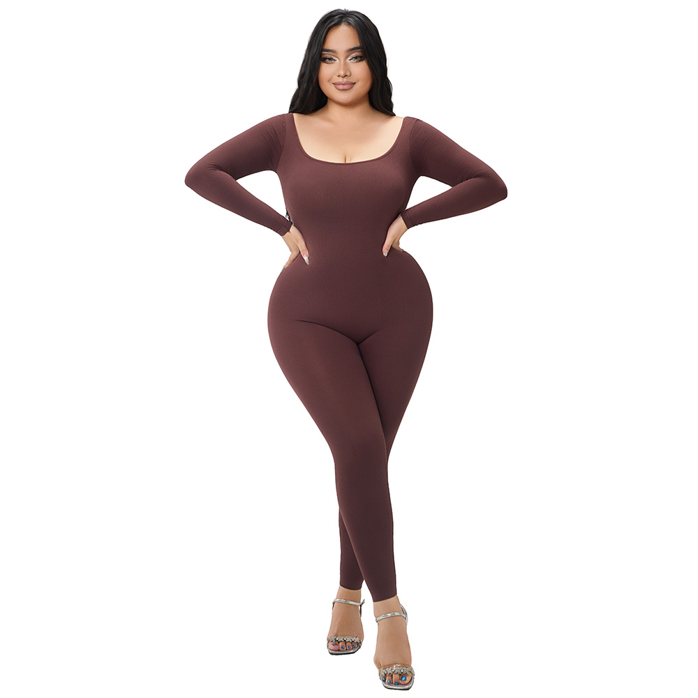 Women's Ribbed Long Sleeve Bodycon Jumpsuit