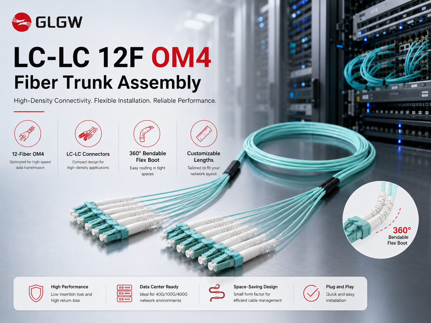 LC-LC 12F OM4 Fiber Trunk Assembly for High-Density Data Centers