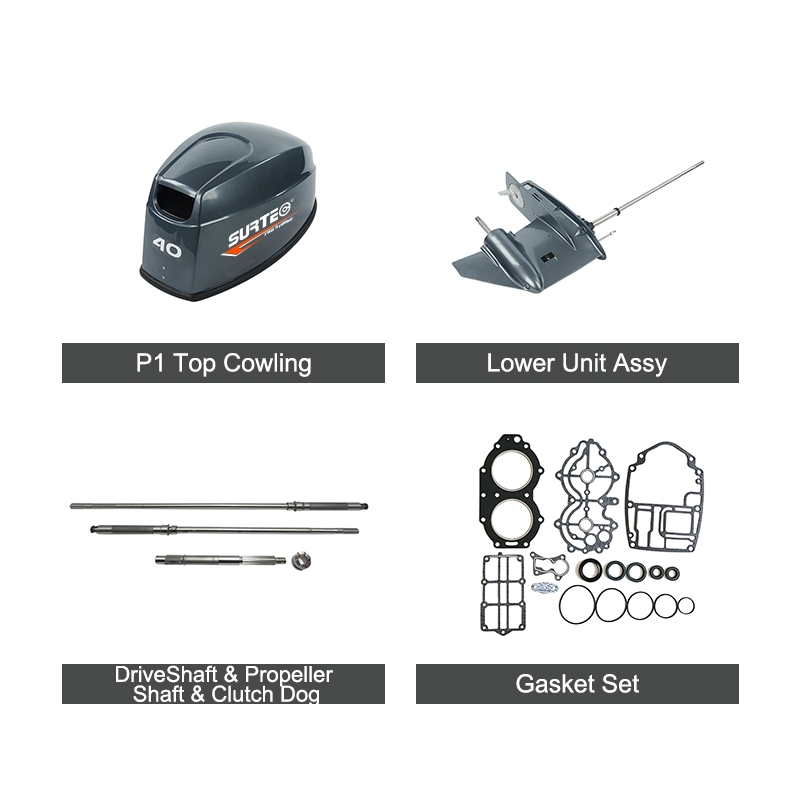Designed for marine dealers, service centers, and commercial fleets, the SURTEC T40 parts kit delivers OEM-grade precision-fit components for 40HP portable outboard motors. Featuring a strong crankshaft, durable piston assembly, robust gears and gear case, proven cylinder design, and advanced CDI ignition—all built with strict quality control—it ensures reliable power, fuel efficiency, and extended service life with low maintenance costs. A superior choice over generic aftermarket alternatives.