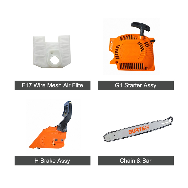 SURTEC NT5800-ES high-displacement spare parts perfectly match 2-stroke 54.5CC portable gasoline chainsaw. Manufactured by top-tier manufacturers, these heavy-duty components deliver strong torque and outstanding durability for landscaping, agricultural and heavy forestry work. Market-proven in Africa and Latin America with high turnover and stable performance, they are premium reliable supplies for global bulk importers and distributors.