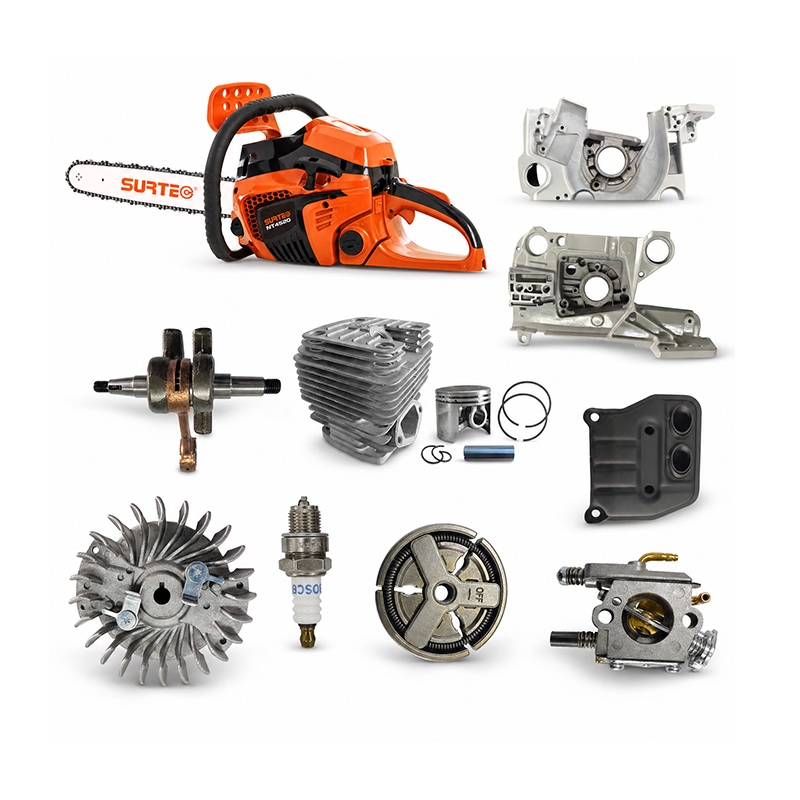SURTEC NT4520 spare parts perfectly match 45cc portable gasoline chainsaw for garden, agriculture and light commercial cutting. Constructed with lightweight aluminum alloy and reinforced nylon, all components pass EU CE safety standards, durable and user-friendly. Cost-effective hot-selling accessories suitable for global B2B wholesalers, retailers and hardware distributors.