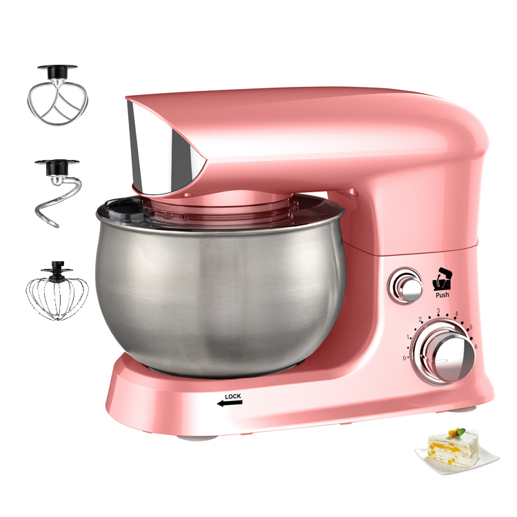 6 Speed Tilt-Head Electric Stand Mixer 3-In-1 Kitchen Mixer with Bowl, Dough Hook, Whisk and Beater Pink Food Mixer for Baking