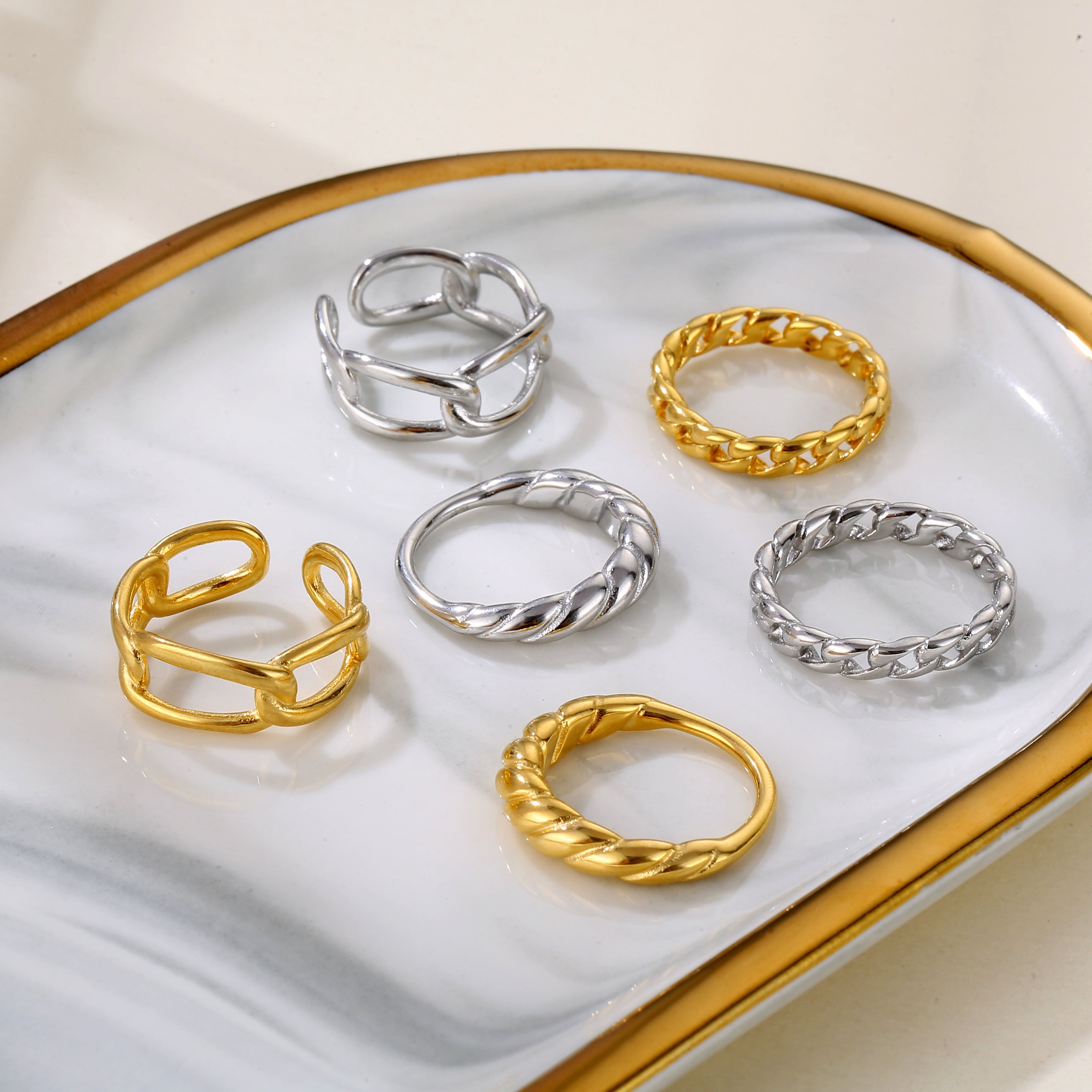 Stainless Steel  Paperclip Curb Twisted Rope Chain Link Open Ring Band Ring Minimalist Stackable Fashion Jewelry For Women Men