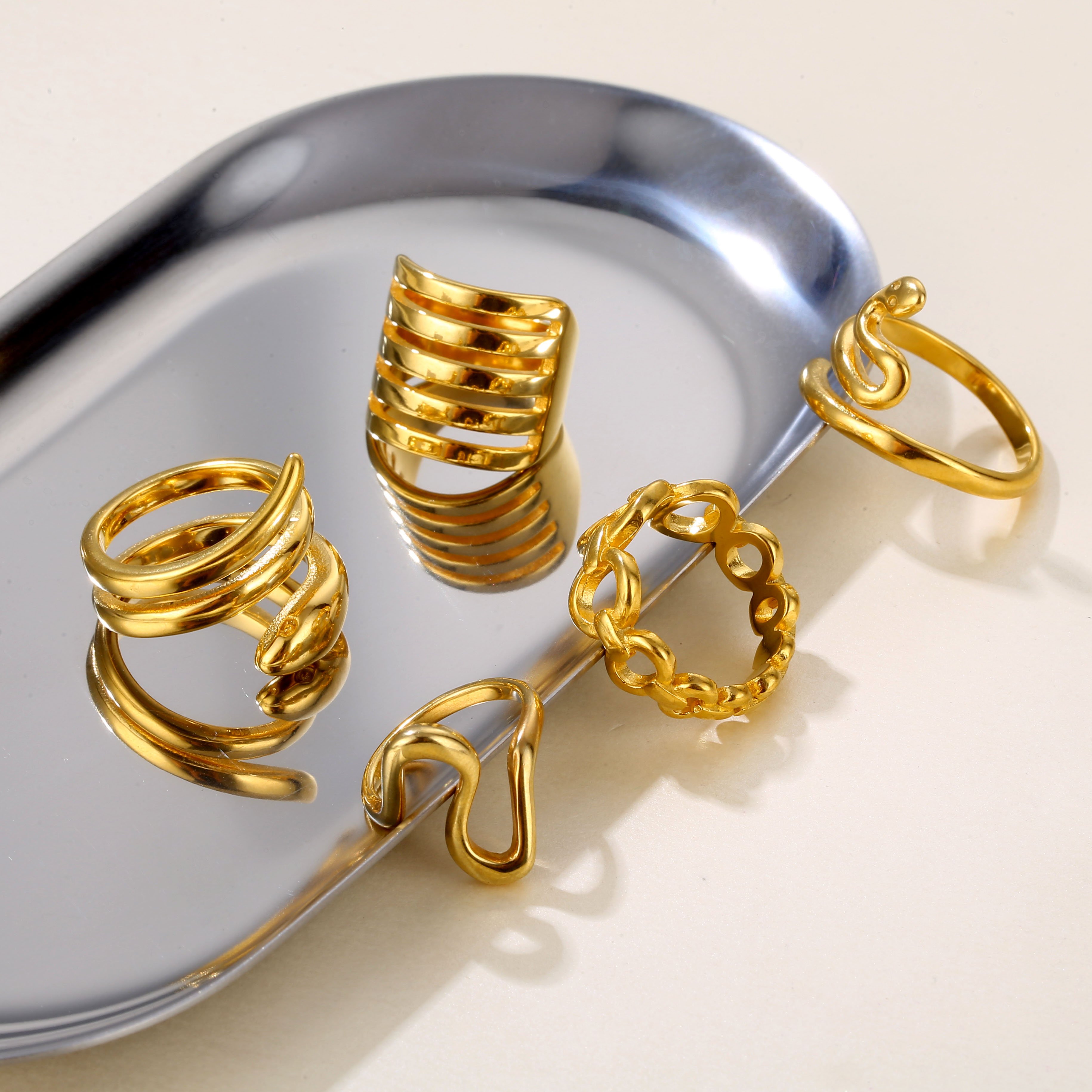 Stainless Steel Snake Finger Rings Multi-Layer Coil Oval Chain Open Ring Stackable Fashion Jewelry For Women
