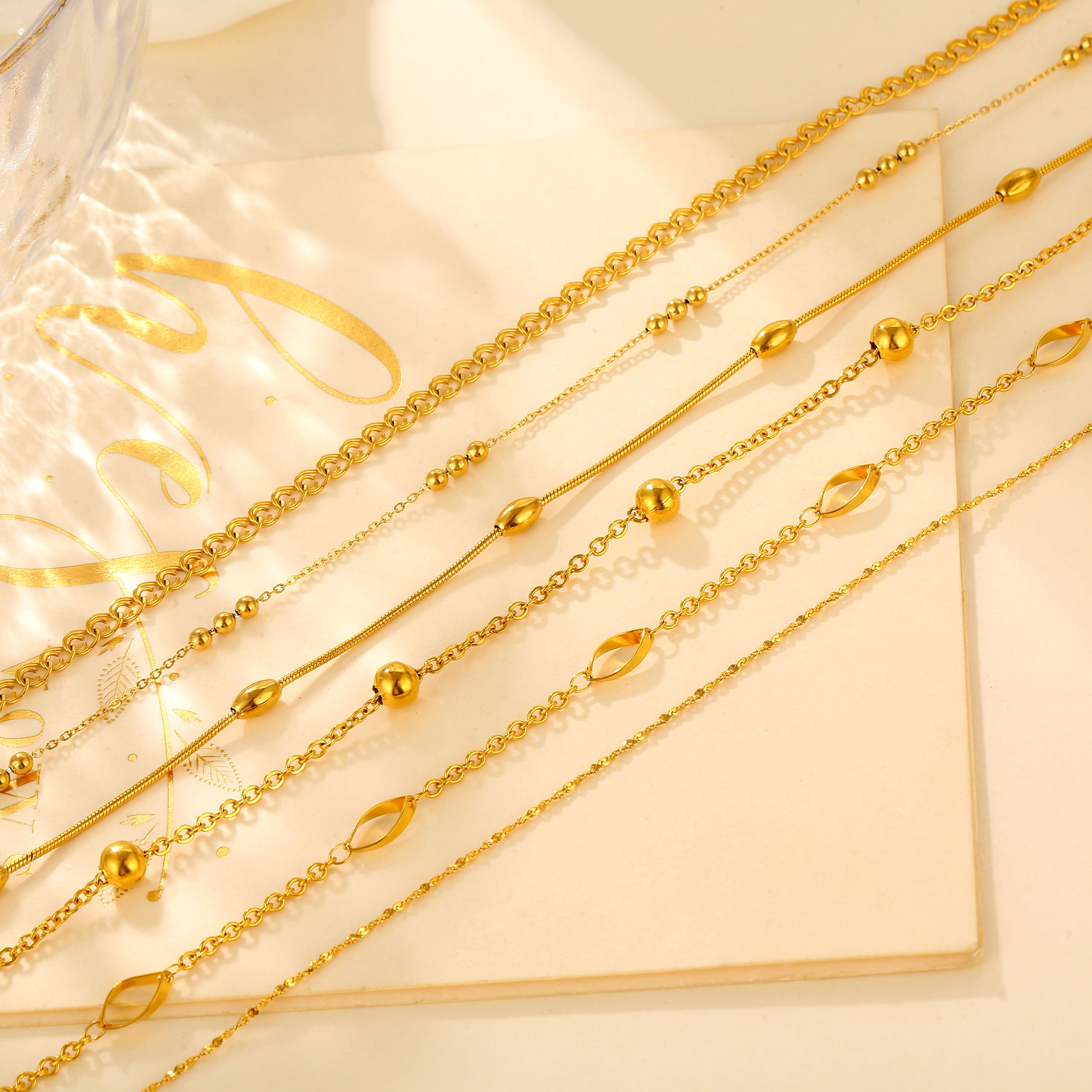 Stainless Steel Gold Beaded Link Chain, Ball Box Rice Hollow Oval Spacer Chain for Women DIY Necklace Supply