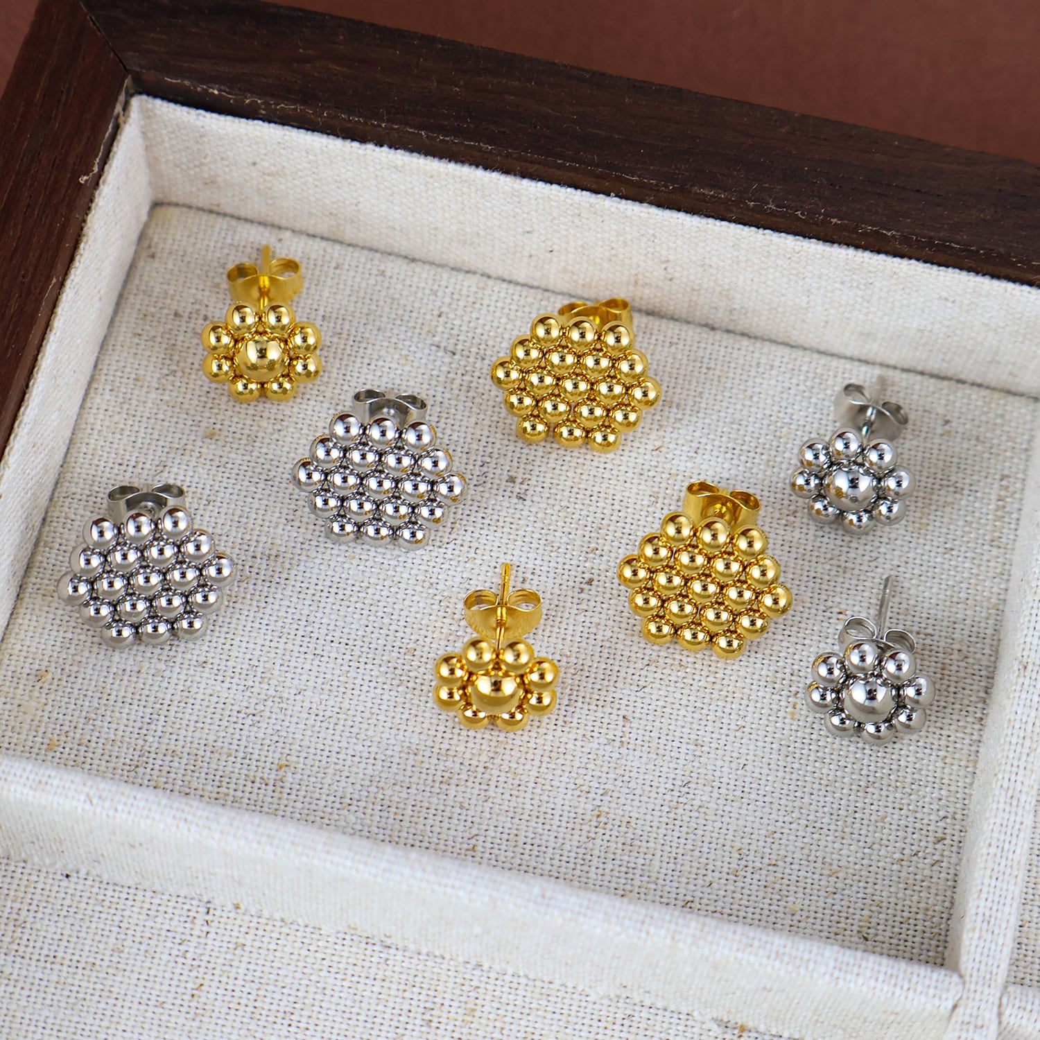 Stainless Steel Flower Bead Cluster Stud Large Fan-shaped Women's Earrings Wholesale