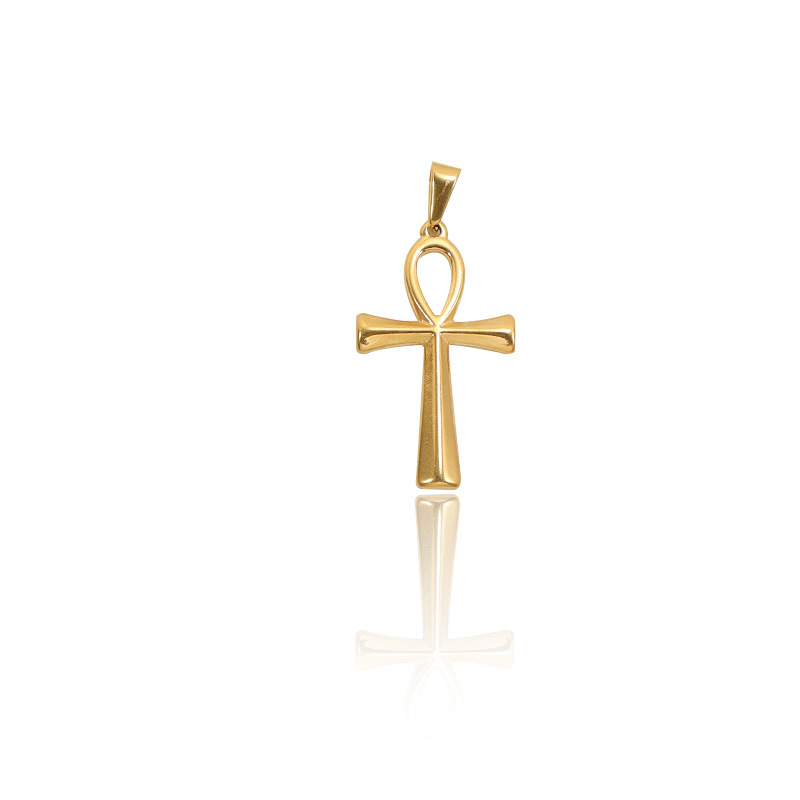 Hip Hop z nehrdzavejúcej ocele egyptský symbol života Ankh krížový pendent zlatý charm