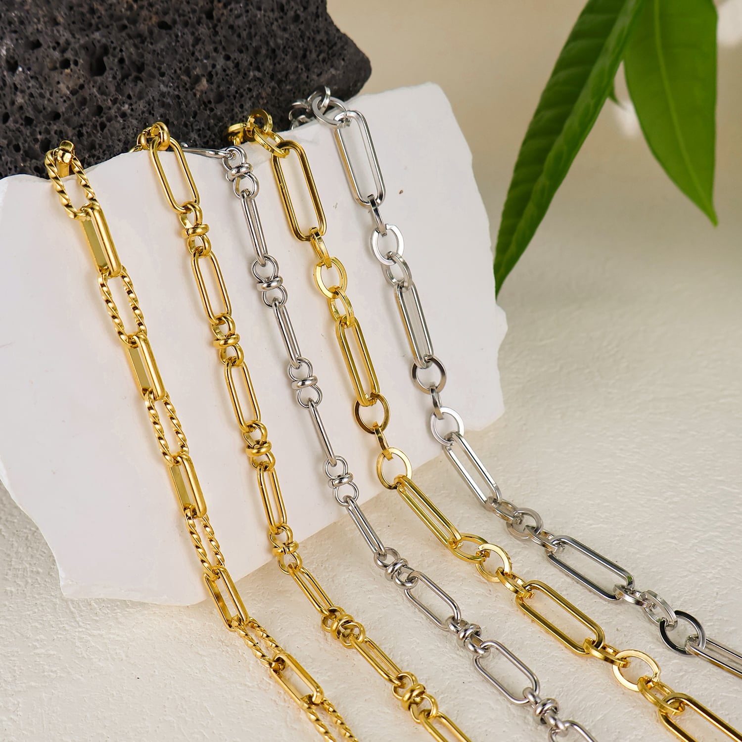 Stainless Steel Paperclip Link Chain With Knot Spacer Round O‑Link Twist Link For DIY Necklace Bracelet Jewelry Making