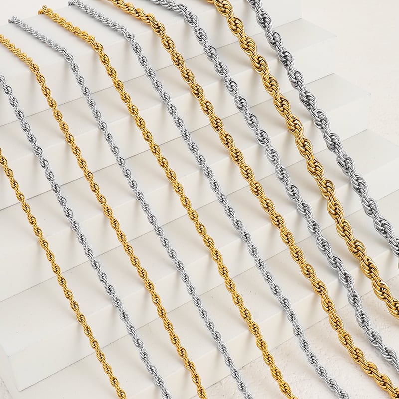 Stainless Steel Rope Twist Chain Gold & Silver Tone Multiple Thickness Bulk Chain for DIY Necklace Bracelet Jewelry Making