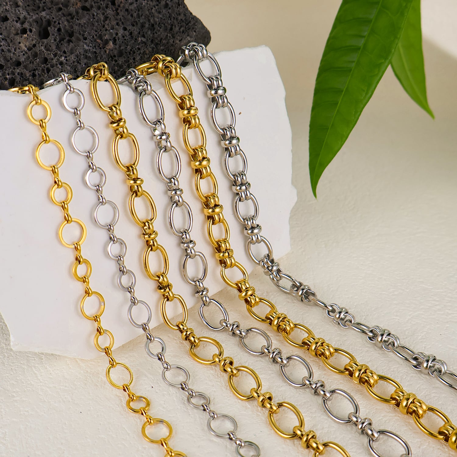 Stainless Steel Oval Link With Knot Spacer Chain Gold & Silver Tone Multiple Style Bulk Chain for DIY Necklace Bracelet Jewelry Making