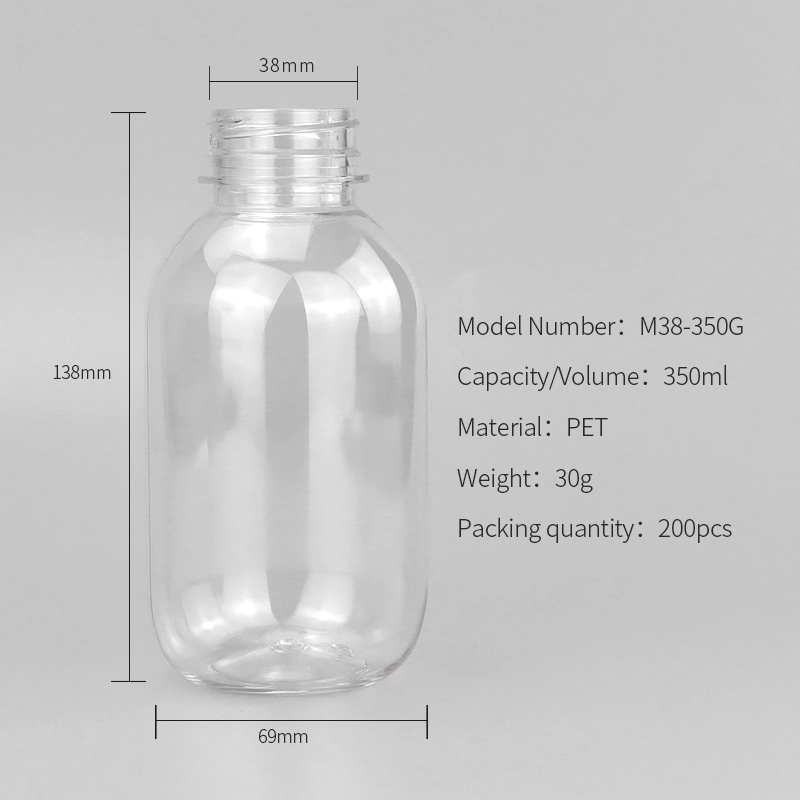 350ml Clear PET Boston Round Bottle for Juice and Beverage Packaging