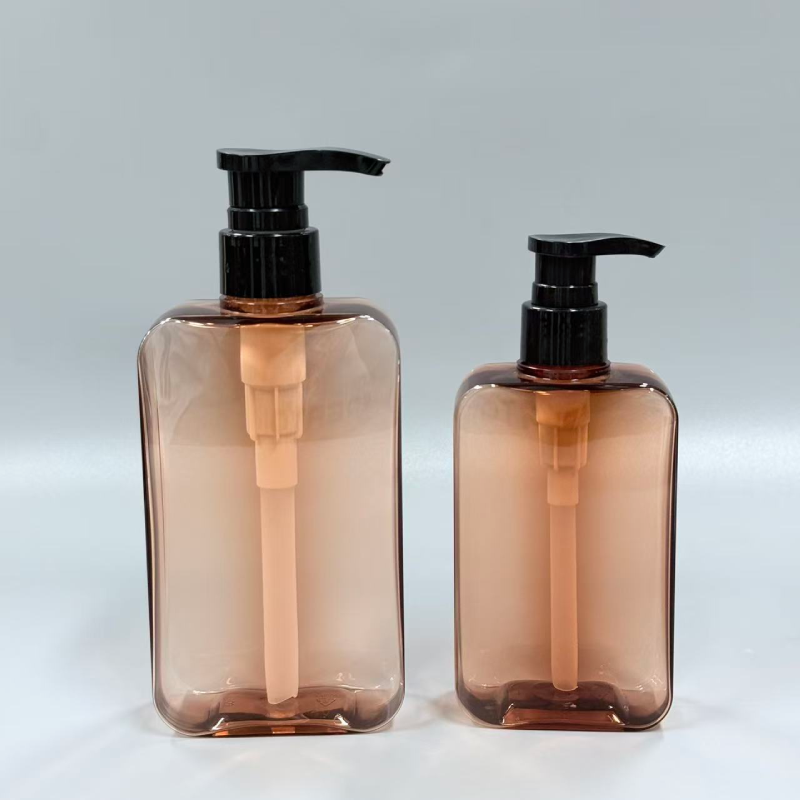 200ml & 300ml Square PETG Pump Bottles for Shampoo & Body Wash with Clear and Amber Color