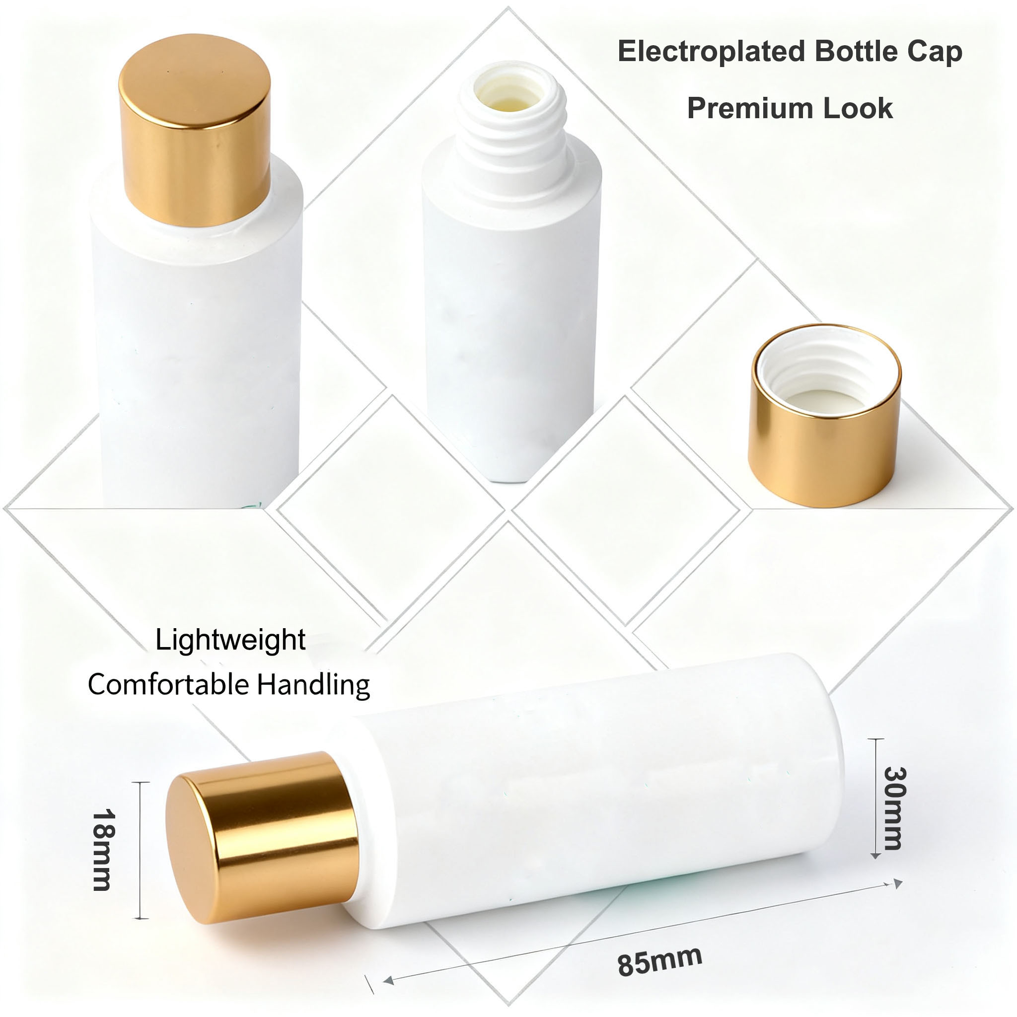 30ml Frosted White PET Bottle with Gold Cap for Serum and Essential Oil