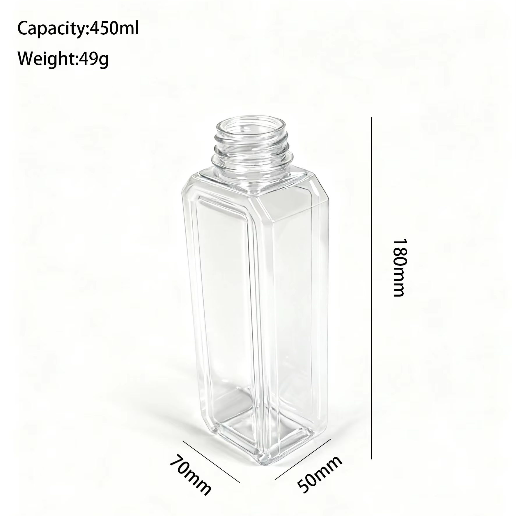 450ml Square PET Bottle | Food Grade Juice Water Container with Screw Cap